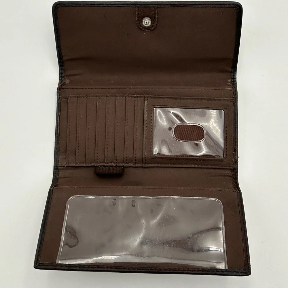 Vntg Fossil Wallet Card Holder Leather Trifold Coin Zip Classic Brown‎ Classic